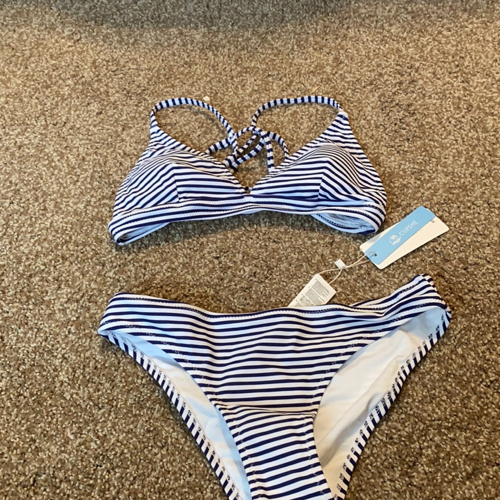 Woman’s blue bikini